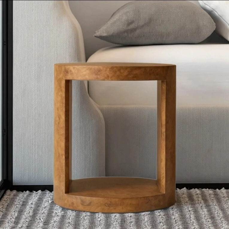 Luxury Burl Wood Round Bedside Table Mesa de cabeceira redonda de madeira de luxo
