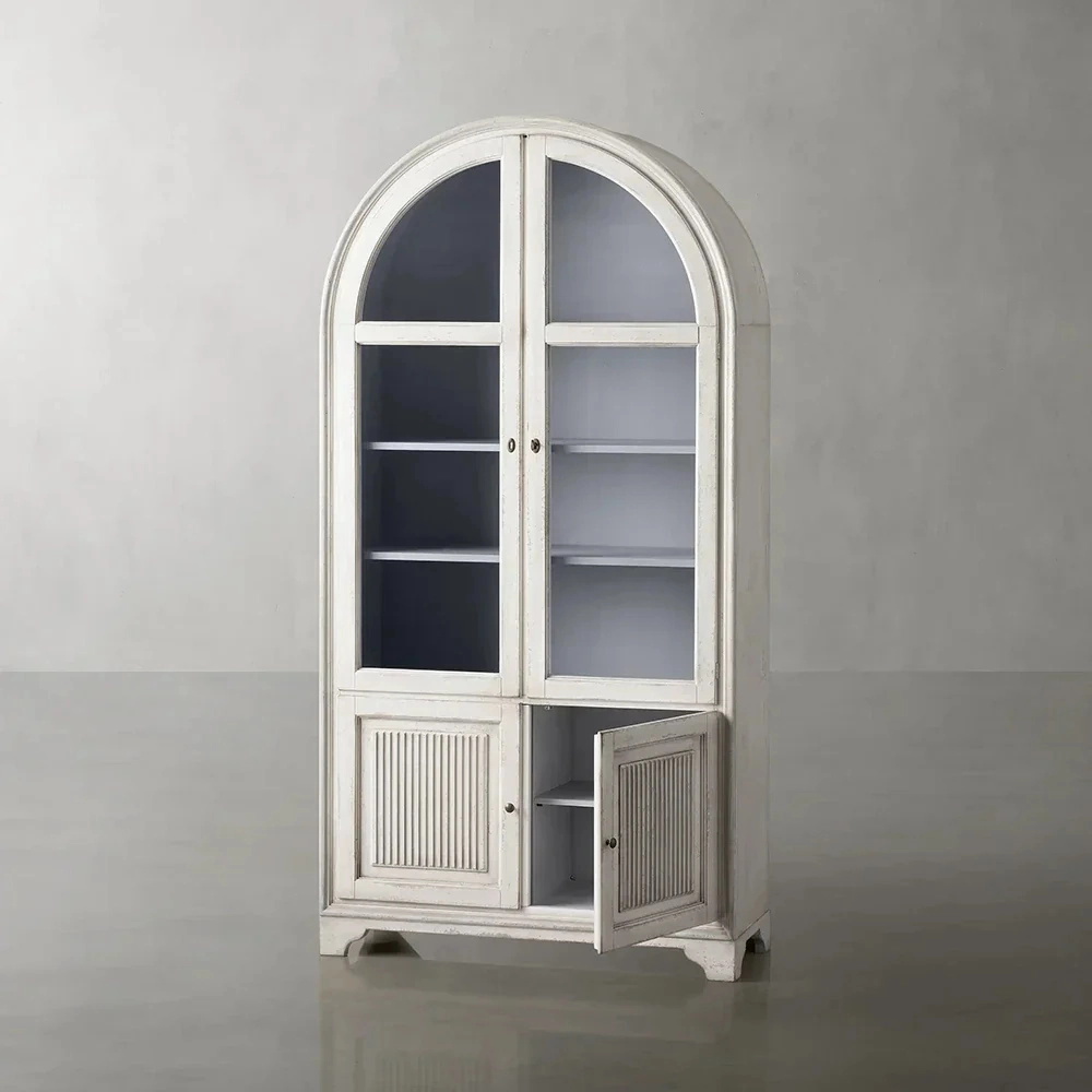 White Oak Serenity Arc Glass Cabinet Armário de vidro de serenidade de carvalho branco