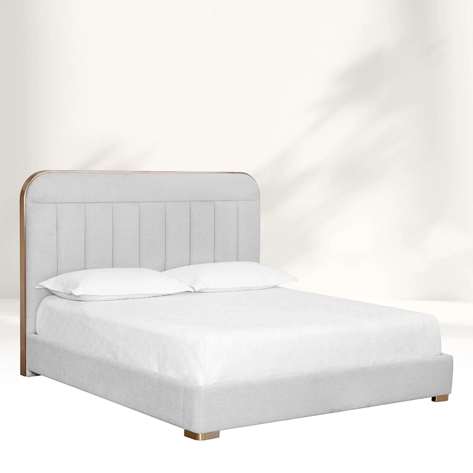 Cama de estofamento cinza claro moderno