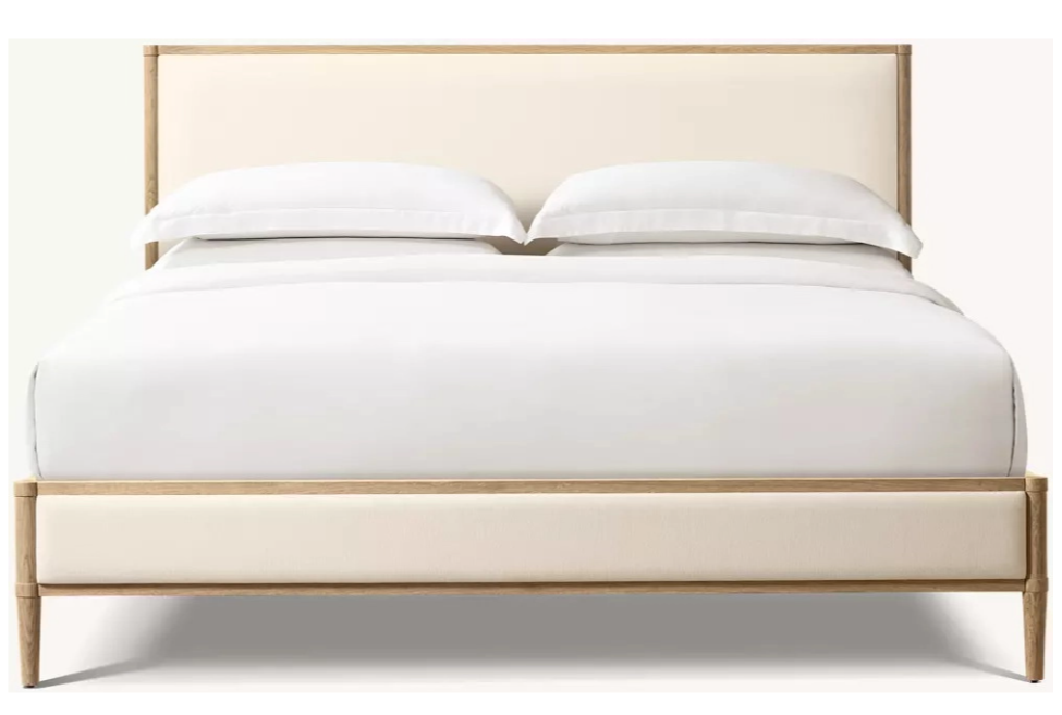 Cama estofada em tecido de madeira maci&ccedil;a para quarto