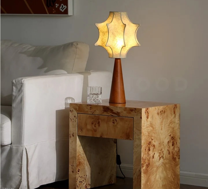 Mesa lateral de madeira sólida estilo Wabi-Sabi