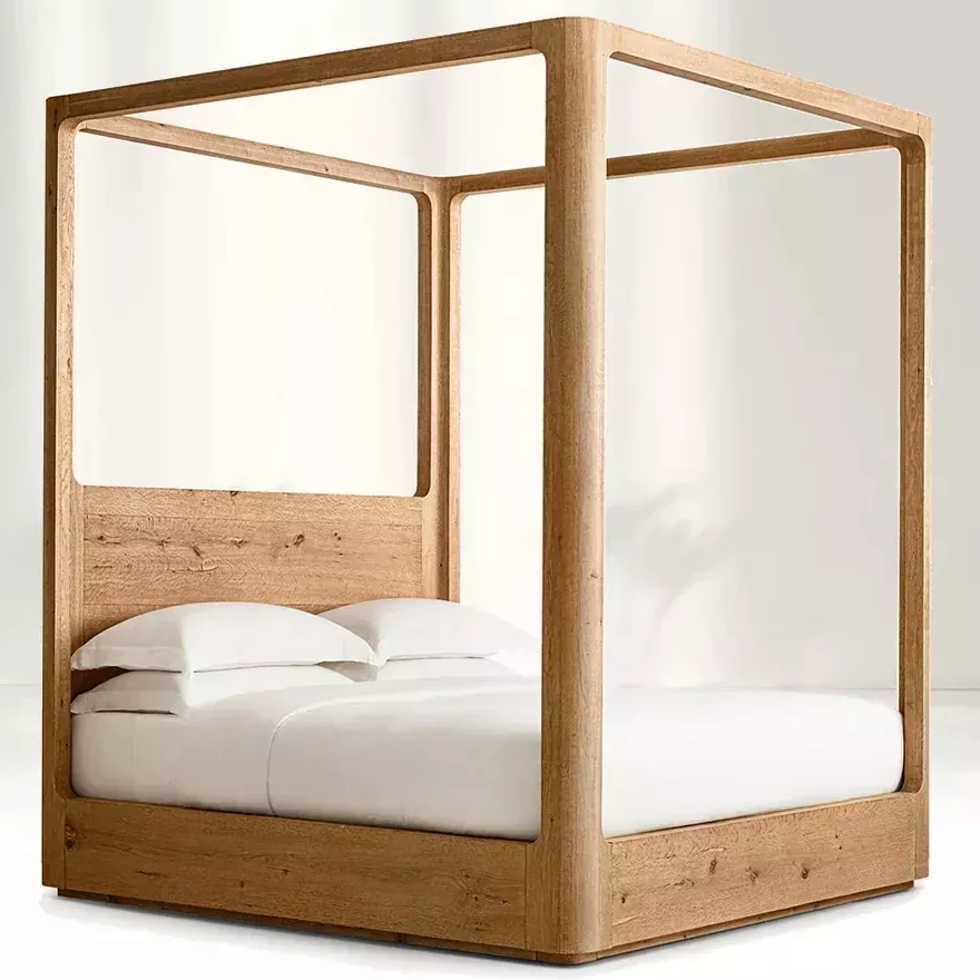 Solid Wood Four-Poster Bed: The Ultimate Bedroom Masterpipa que combina elegância moderna e calor simples