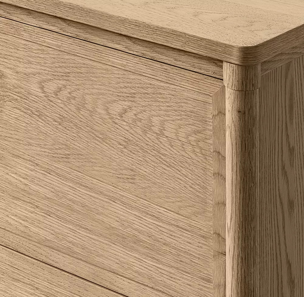 Toucador folheado a carvalho branco com cinco gavetas