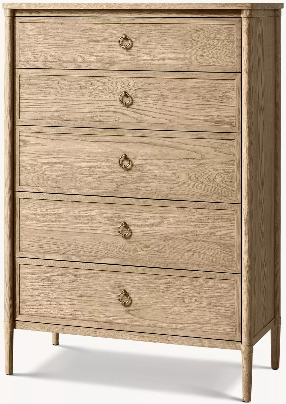 Toucador folheado a carvalho branco com cinco gavetas