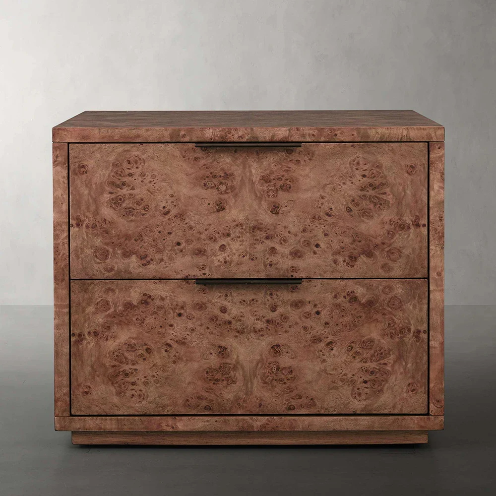 Luxo Burl Wood and Leather Night Table