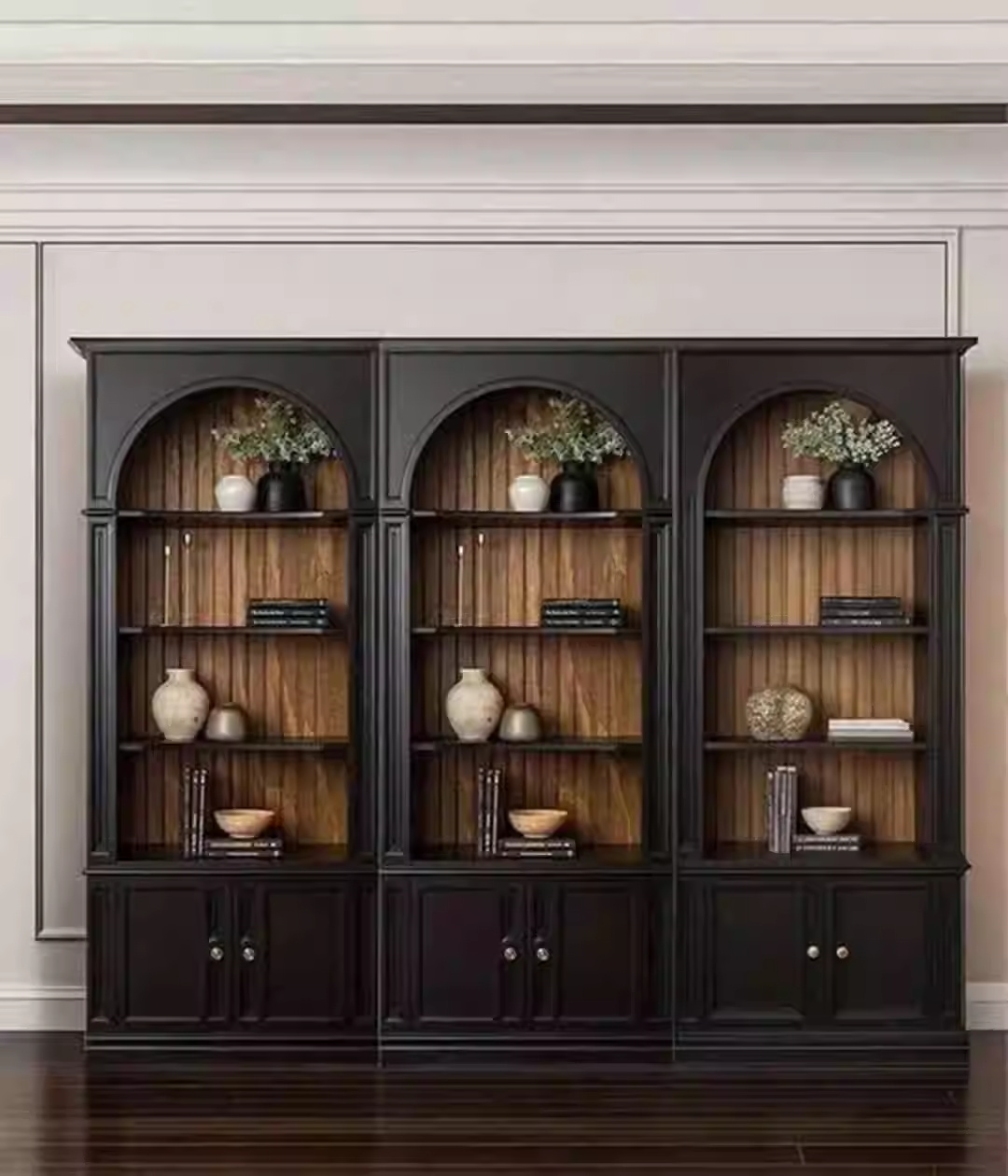 Estante de madeira maciça de madeira maciça arqueada retro