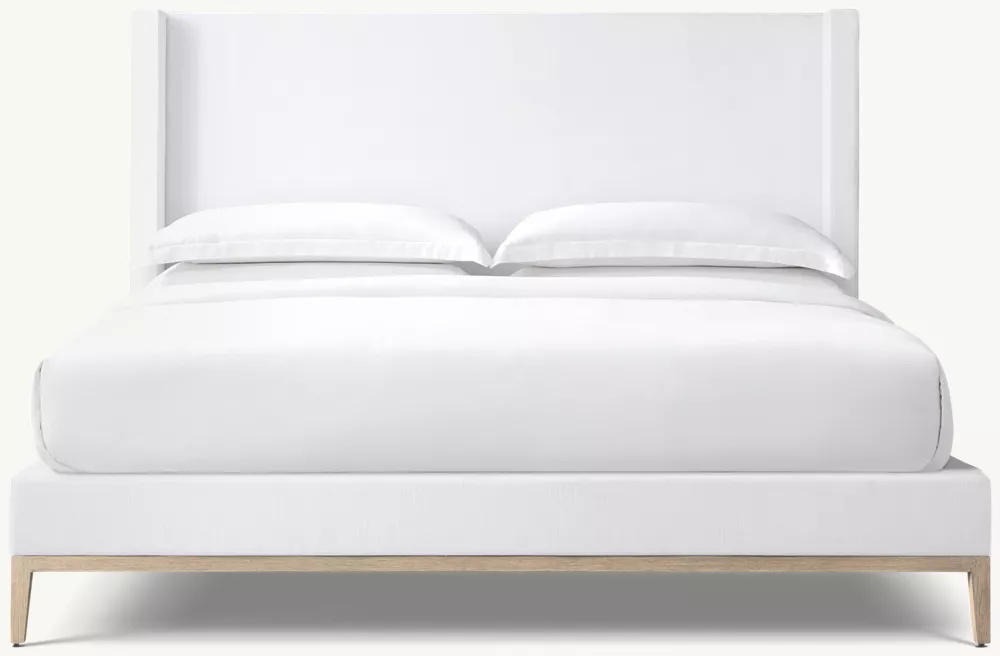  Cama de plataforma de abrigo de tecido - base de carvalho