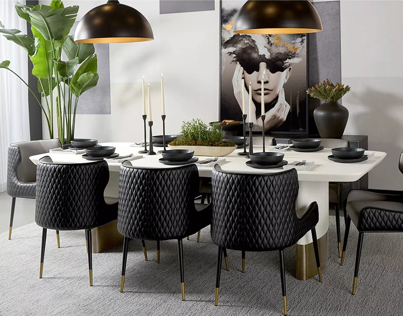 Mesa de jantar retangular em duas cores