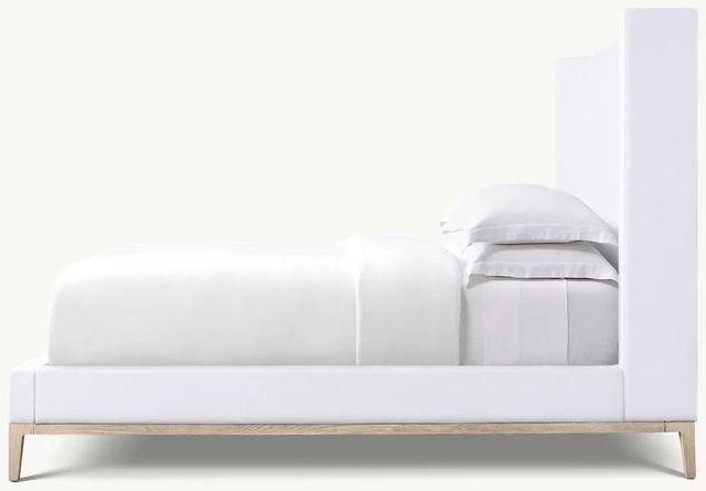  Cama de plataforma de abrigo de tecido - base de carvalho