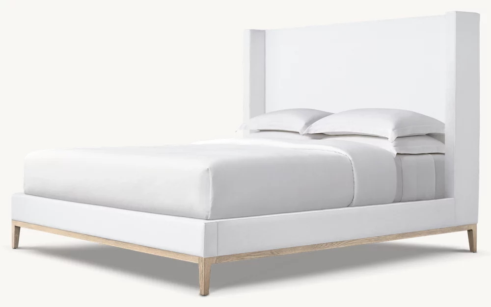  Cama de plataforma de abrigo de tecido - base de carvalho