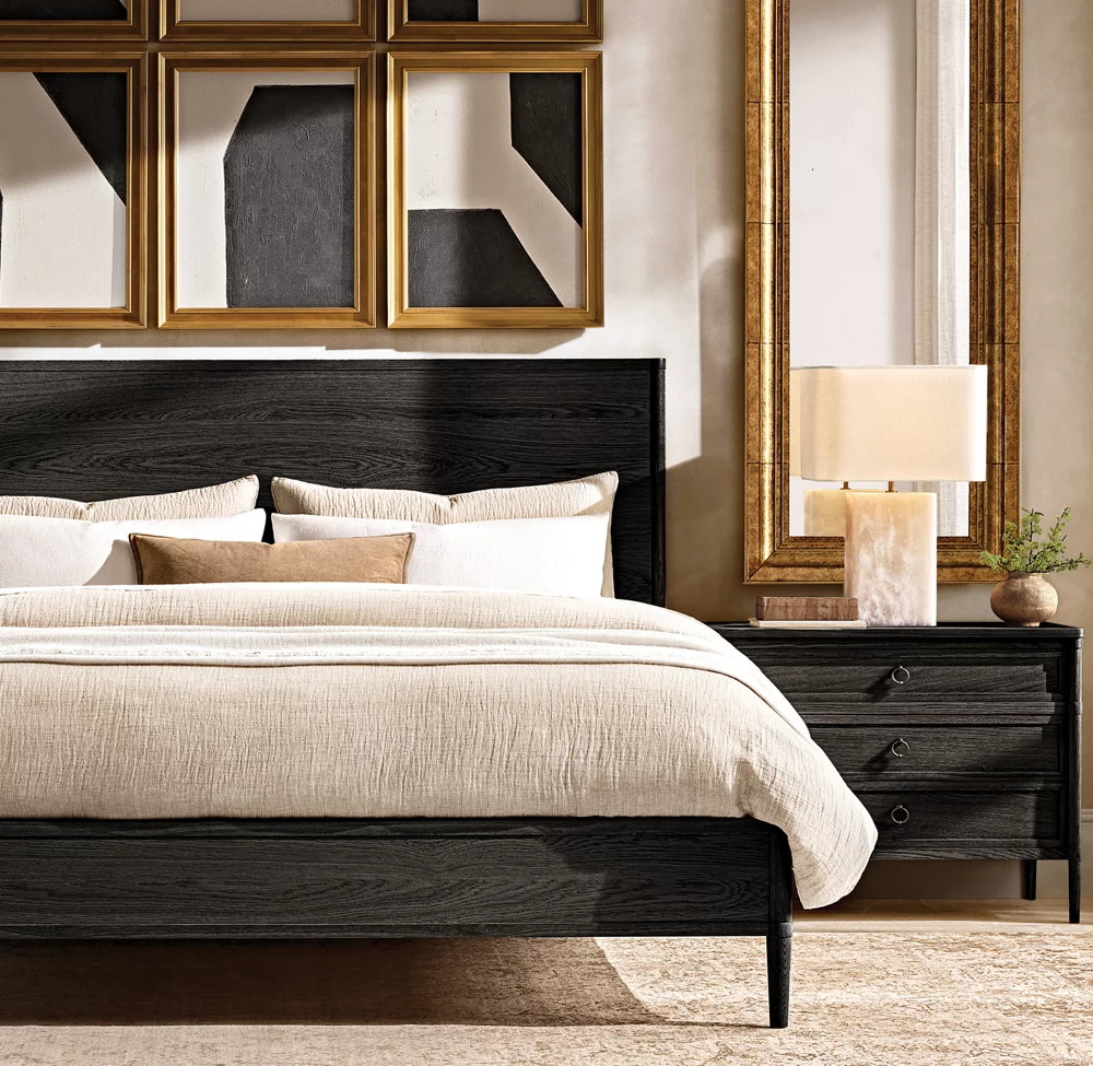 Cama de madeira maciça de carvalho branco com encosto integral