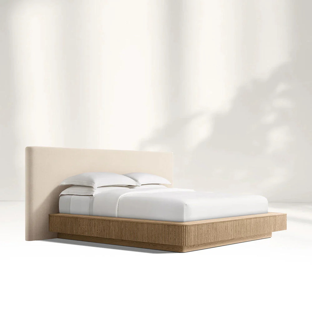 Estrutura de cama de madeira estendida com base de tecido