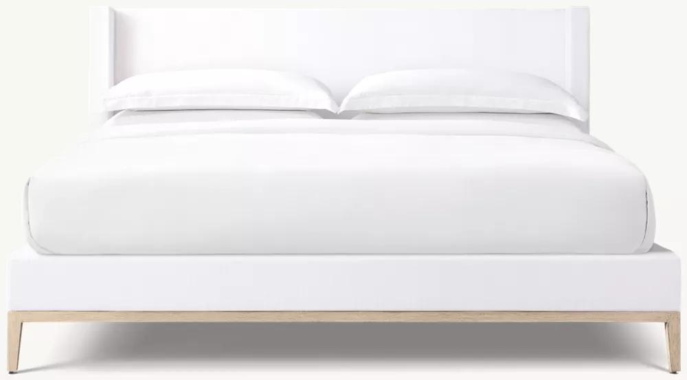  Cama de plataforma de abrigo de tecido - base de carvalho