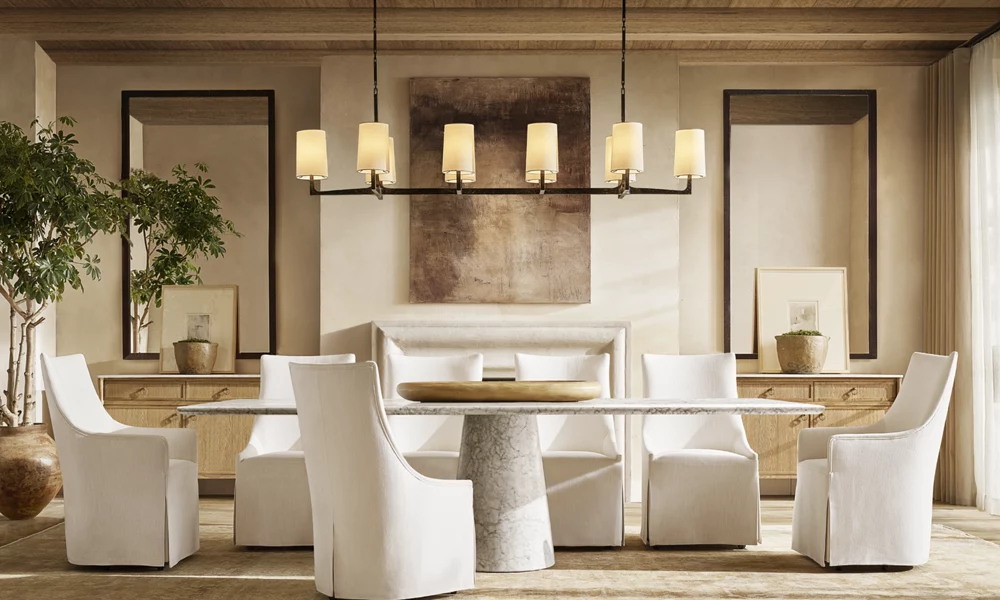 Aparador de bancada em mármore com duas portas em carvalho branco