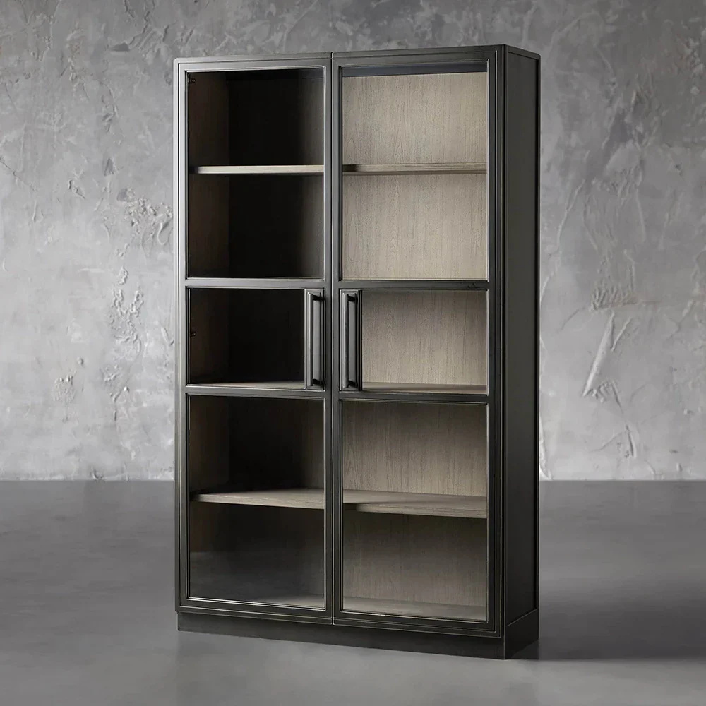 Estante de vidro de porta dupla de carvalho de várias camadas de várias camadas