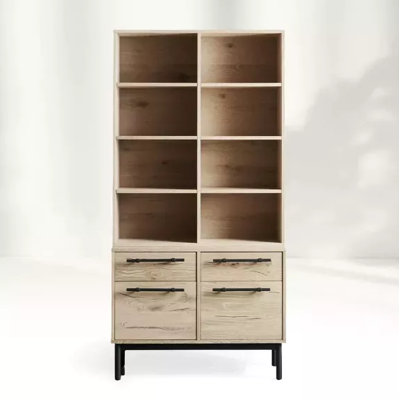 Prateleira de madeira clara com gavetas: uma profunda integração da funcionalidade e estética doméstica