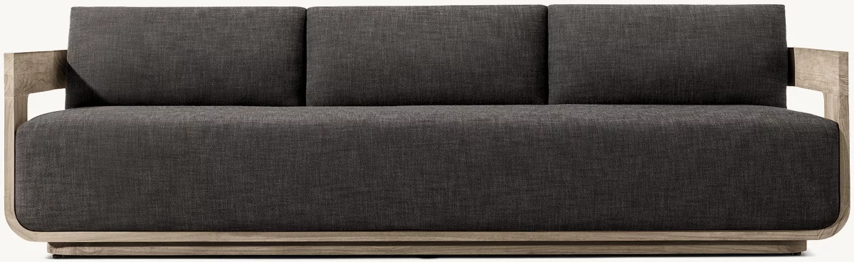 Sofá de exterior de três lugares feito à mão em teca