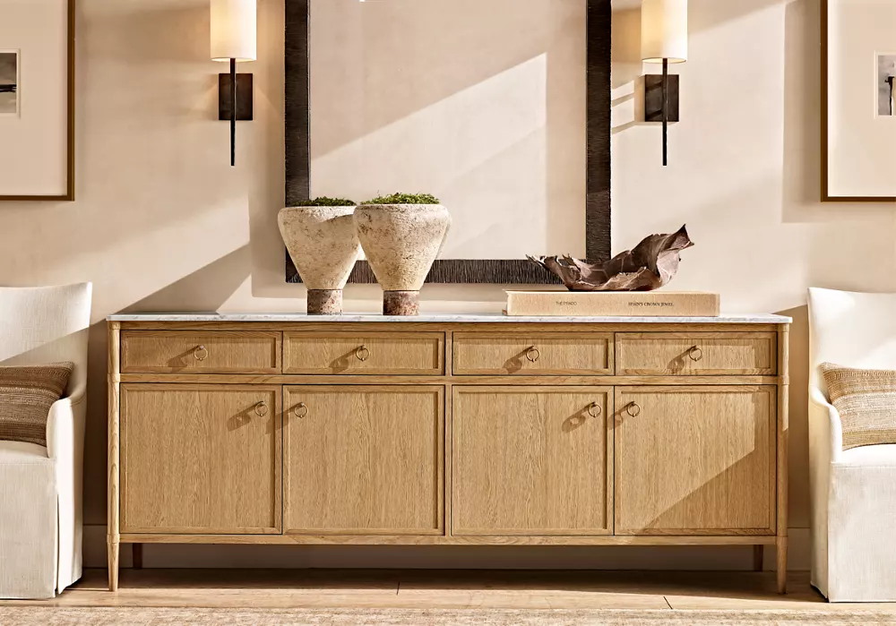 Aparador de armazenamento superior em mármore de carvalho branco