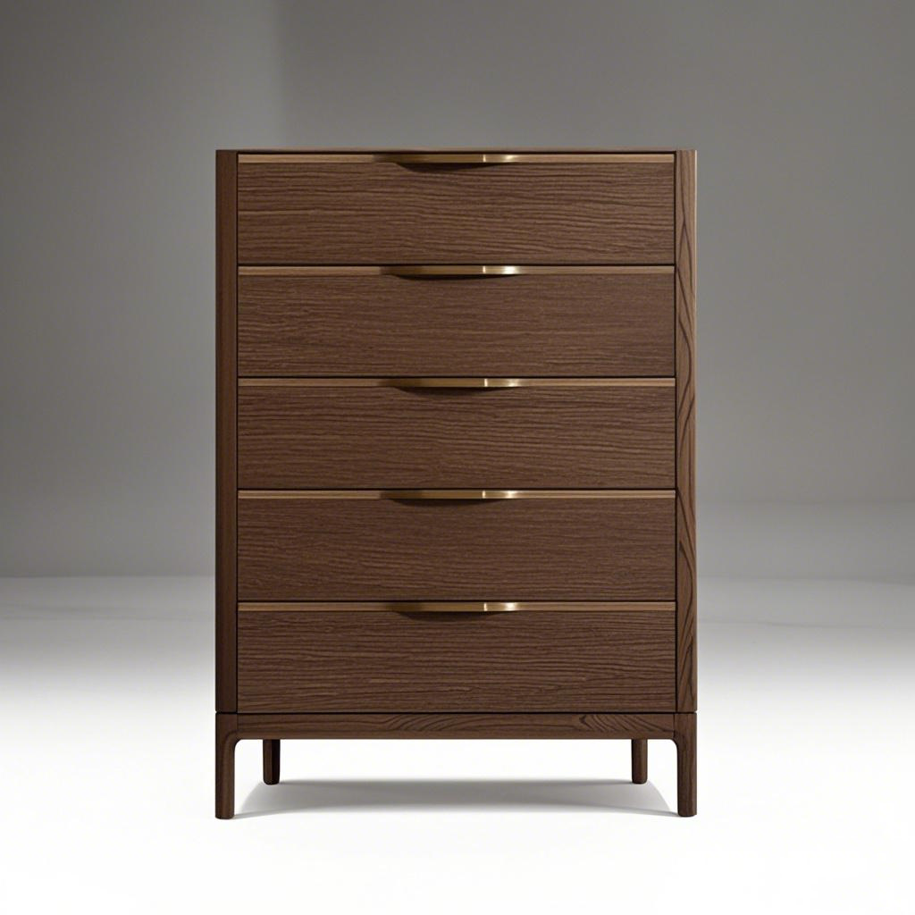 Cômoda estreita requintada e simples de cinco puxadores