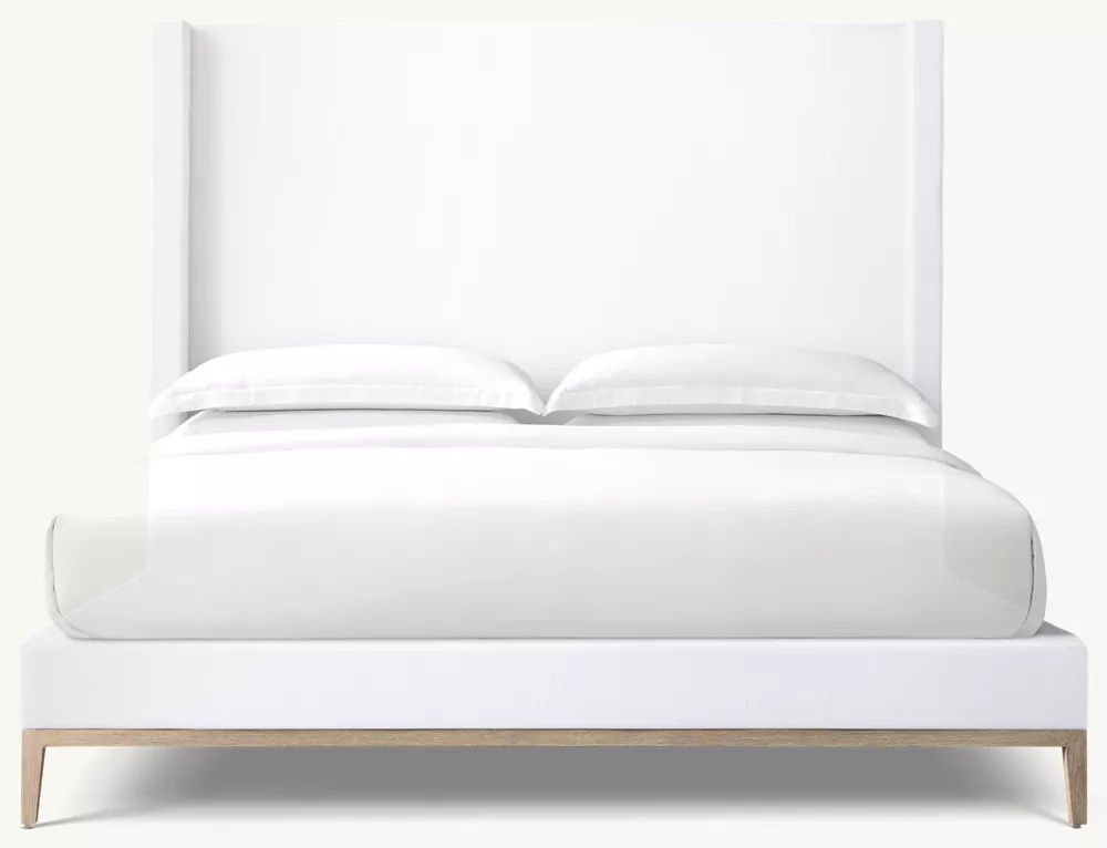  Cama de plataforma de abrigo de tecido - base de carvalho