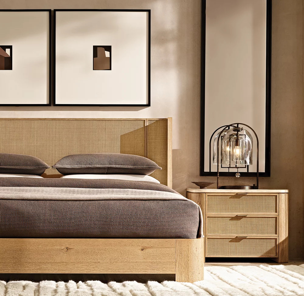 Cama de casal de madeira sólida americana