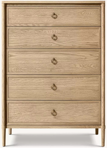 Toucador folheado a carvalho branco com cinco gavetas