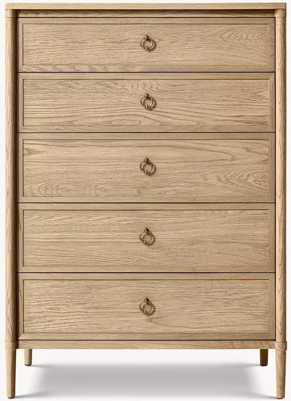 Toucador folheado a carvalho branco com cinco gavetas