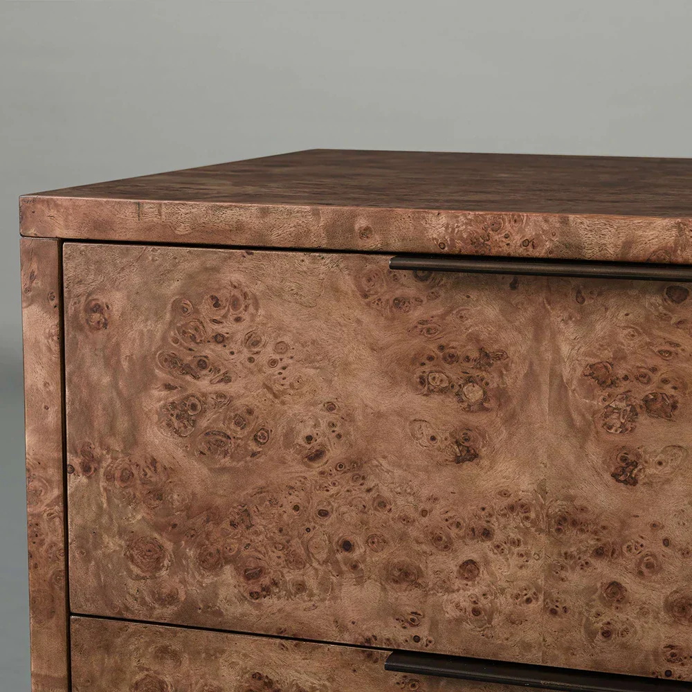 Luxo Burl Wood and Leather Night Table