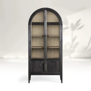 Gabinete de vidro de várias camadas de madeira maciça arqueada