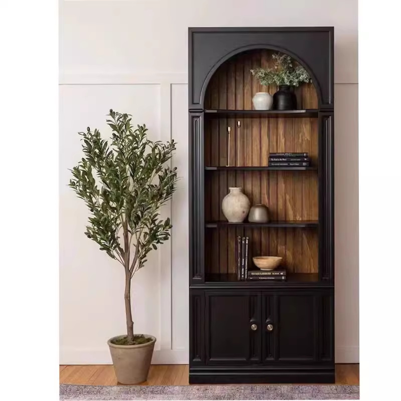 Estante de madeira maciça de madeira maciça arqueada retro