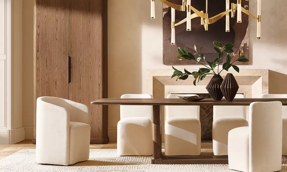 Armacha minimalista de tecido moderno feita de madeira maciça para refeições