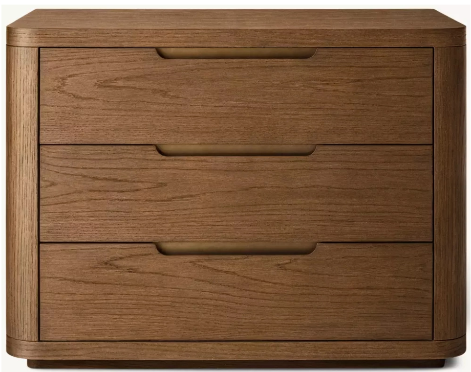 Mesa de cabeceira de madeira maci&ccedil;a com borda arredondada