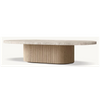 Mesa de centro com pedestal de madeira e pedra natural frete grátis