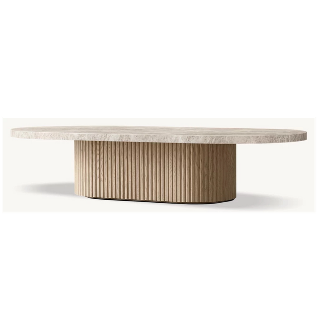 Mesa de centro com pedestal de madeira e pedra natural frete grátis