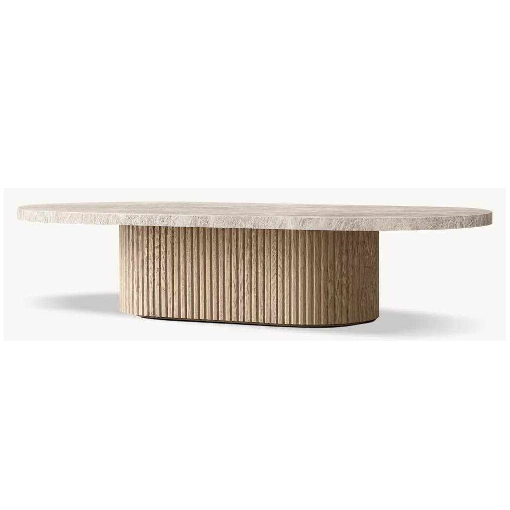 Mesa de centro com pedestal de madeira e pedra natural frete grátis