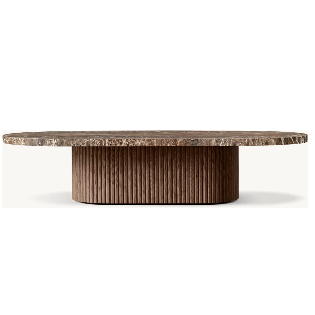 Mesa de centro com pedestal de madeira e pedra natural frete grátis