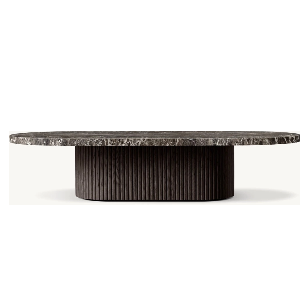 Mesa de centro com pedestal de madeira e pedra natural frete grátis